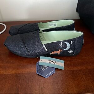 TOMS Midnight Blue Sparkle Glitter Embroidered Fox Women’s Size 9 Shoes